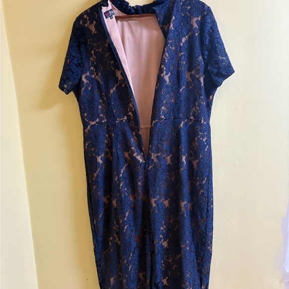 FLASH SALE Lovedrobe Blue Lace Overlay Dress with Floral Embroidery Size 20 EUC - Picture 6 of 11